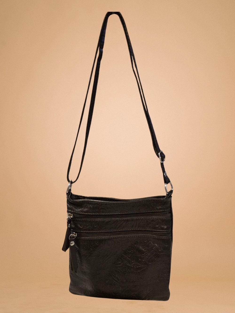 Vera Pelle Brown Embossed Soft Leather Crossbody Bag